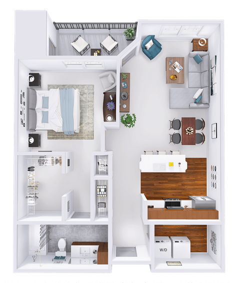 Floor plan for 1 bed, 1 bath, 888 sqft